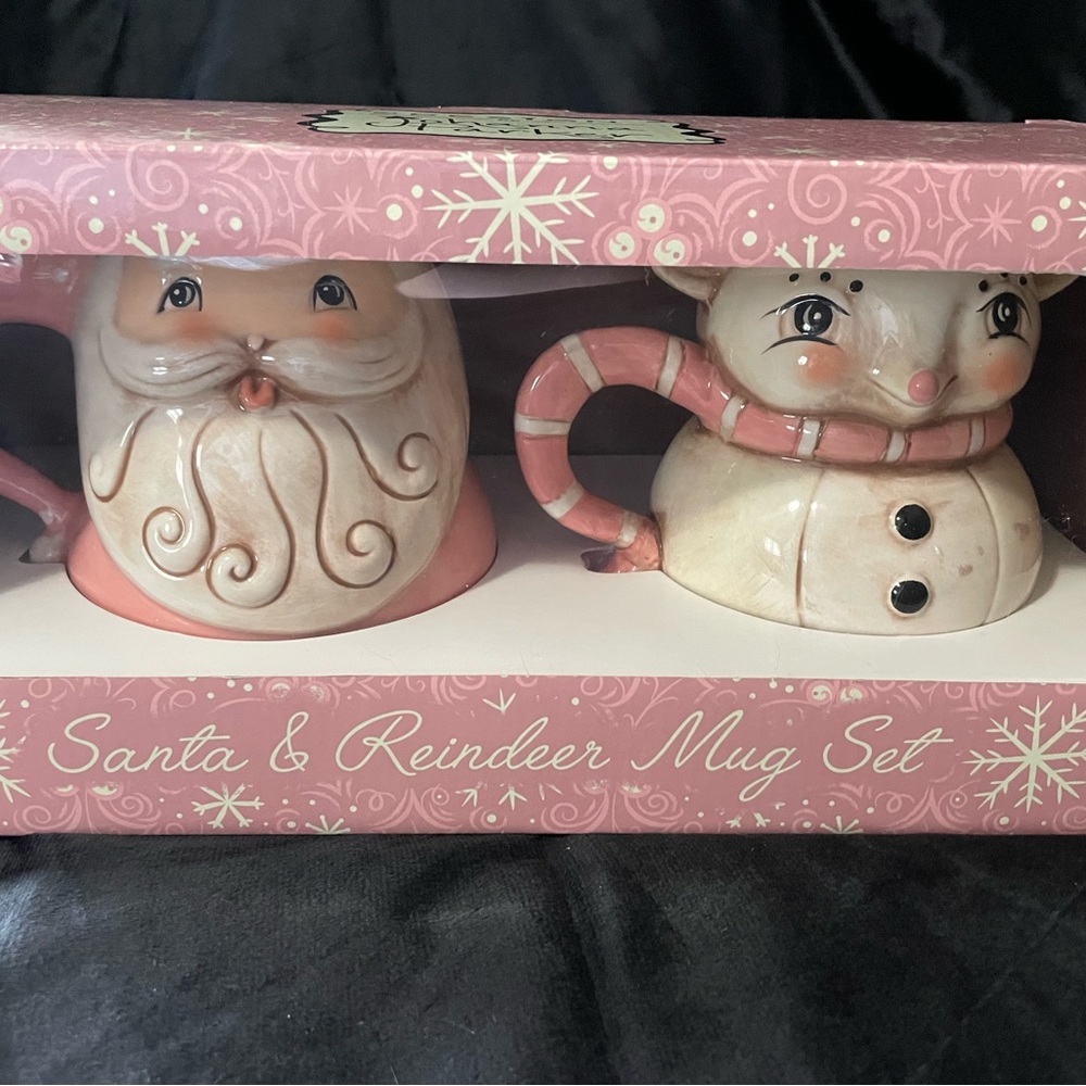 NIB Johanna Parker Santa & Reindeer Mug Set